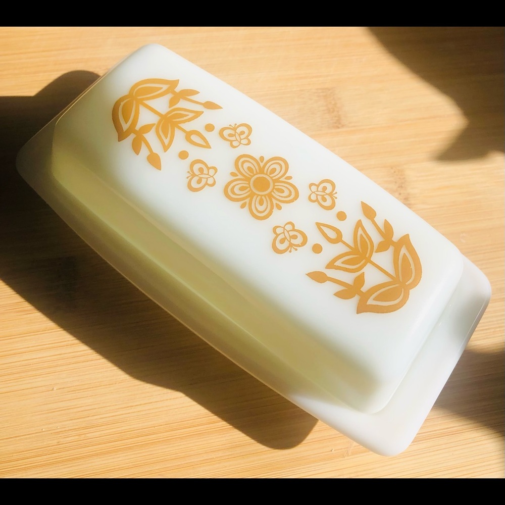 Pyrex butter dish. Vintage milk glass.
